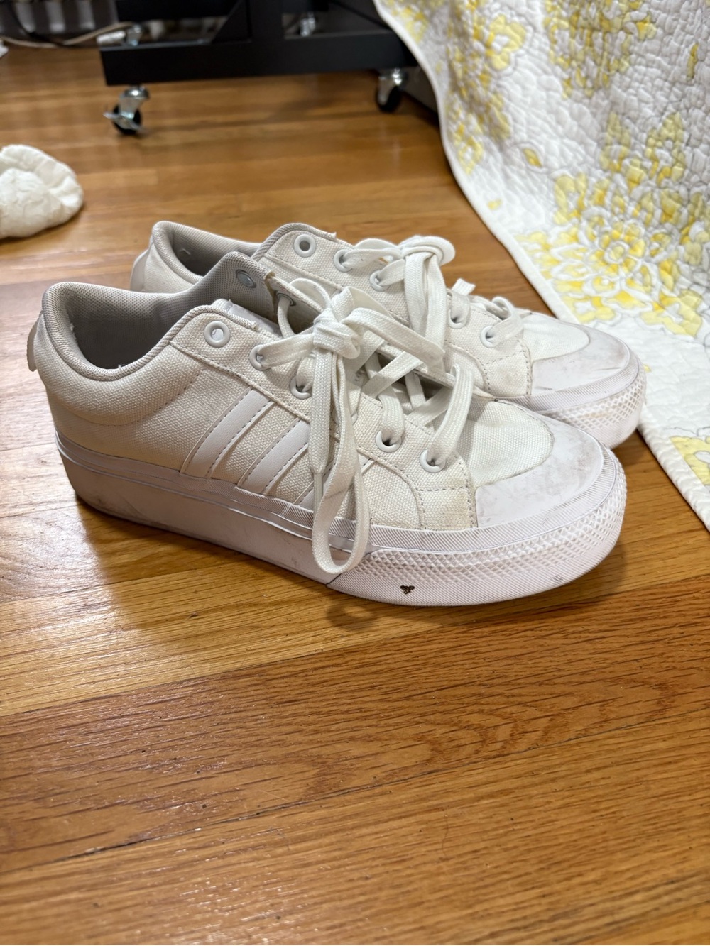 Adidas White Canvas Platform Sneakers